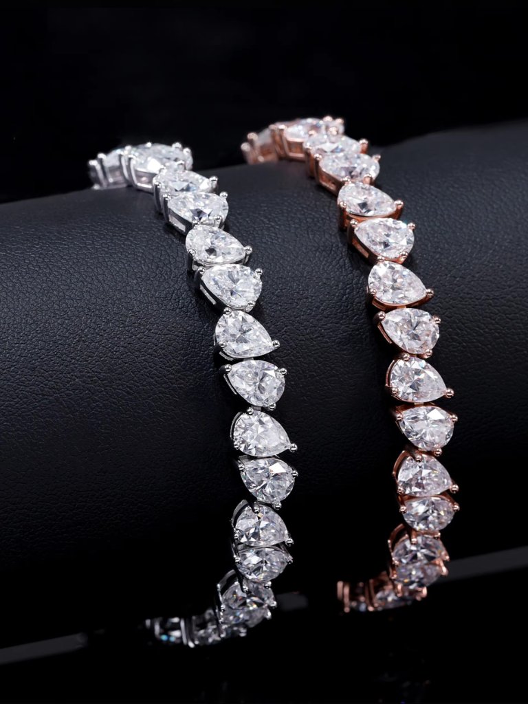 Tear Drop Moissanite Tennis Link Chain Bracelets